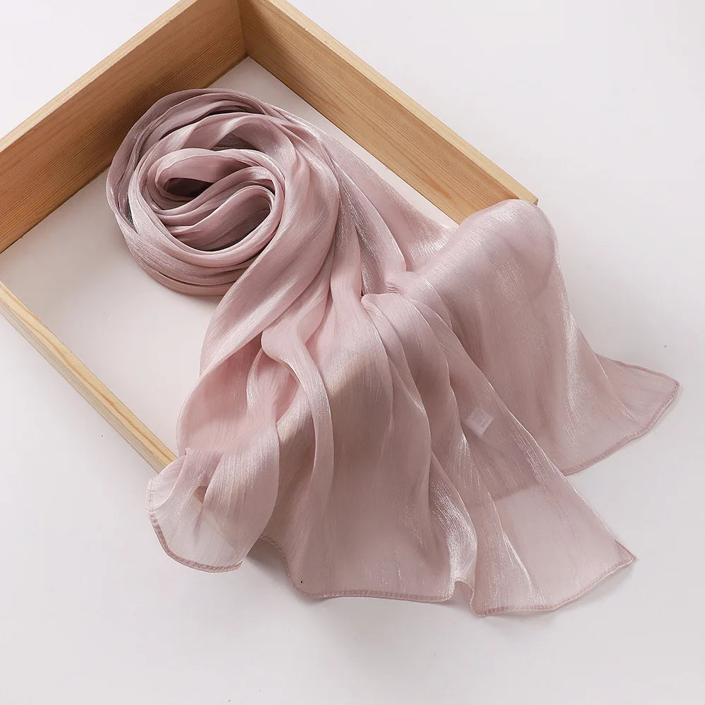 Shimmershawl Silk Hijab Scarf Breathable Cool Island Satin Medine Silk Veil Muslim Hijab Shiny Silk Shawl Women's Scarves Tippet