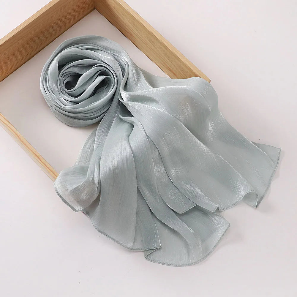 Shimmershawl Silk Hijab Scarf Breathable Cool Island Satin Medine Silk Veil Muslim Hijab Shiny Silk Shawl Women's Scarves Tippet