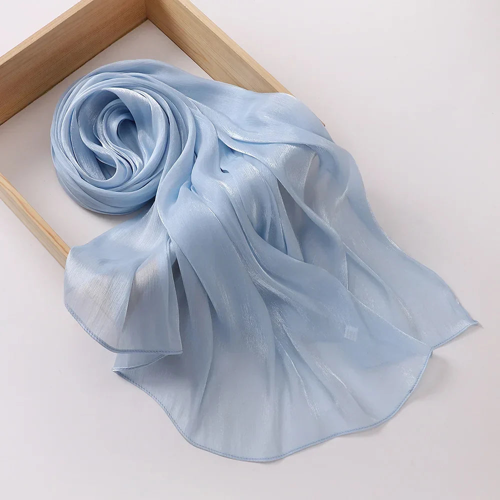 Shimmershawl Silk Hijab Scarf Breathable Cool Island Satin Medine Silk Veil Muslim Hijab Shiny Silk Shawl Women's Scarves Tippet